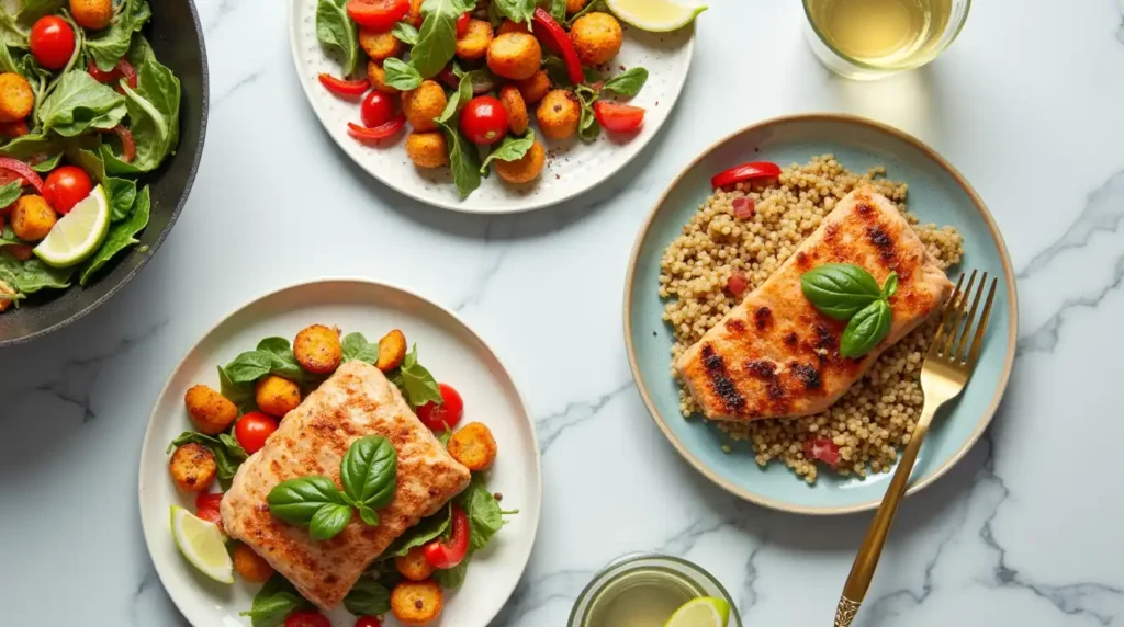 A variety of quick and easy meals, including pasta, stir-fry, and a hearty salad, prepared with minimal ingredients.