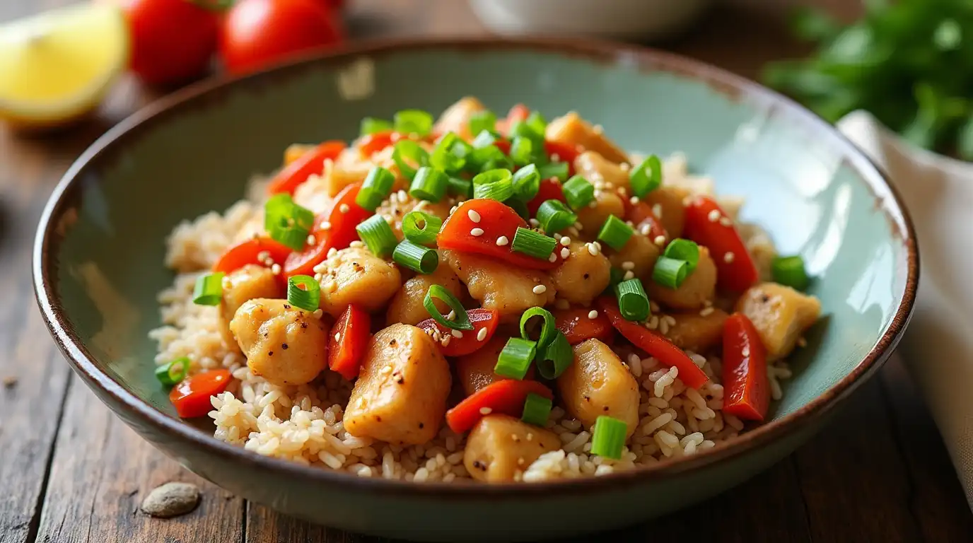 Healthy meals under 30 minutes with fresh ingredients and vibrant colors on a kitchen counter.