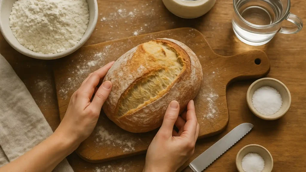 Ingredients and shaping dough for sourdough bread without Dutch oven