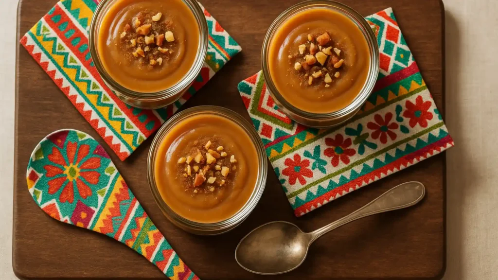 Mexican spoon candy dessert cups with cinnamon and nuts ready to serve.