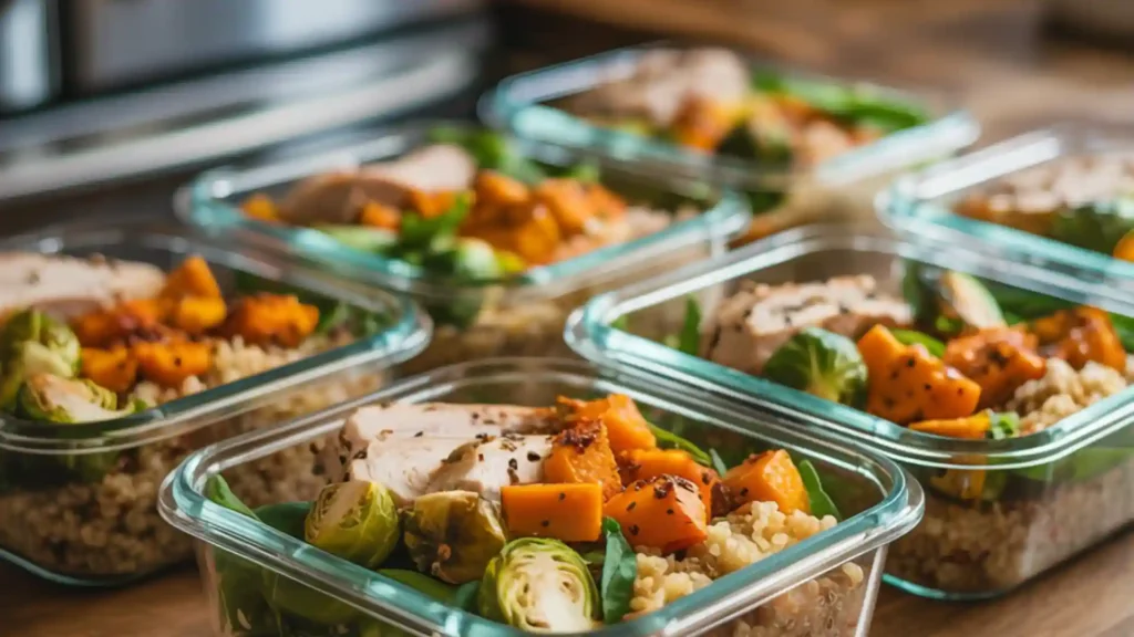 Healthy fall meal prep bowls with seasonal ingredients.