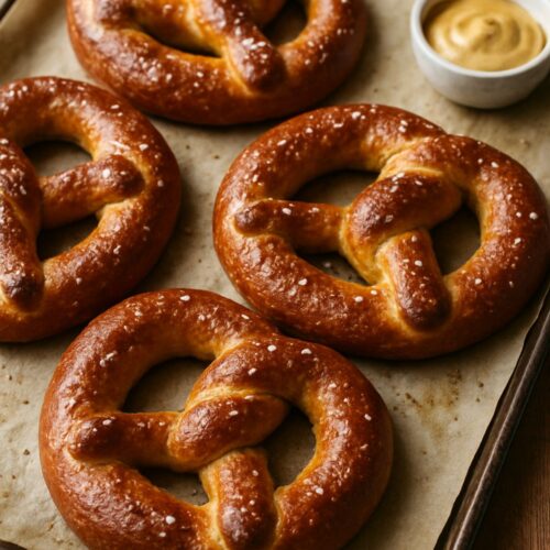 Finished sourdough pretzels ready to serve.