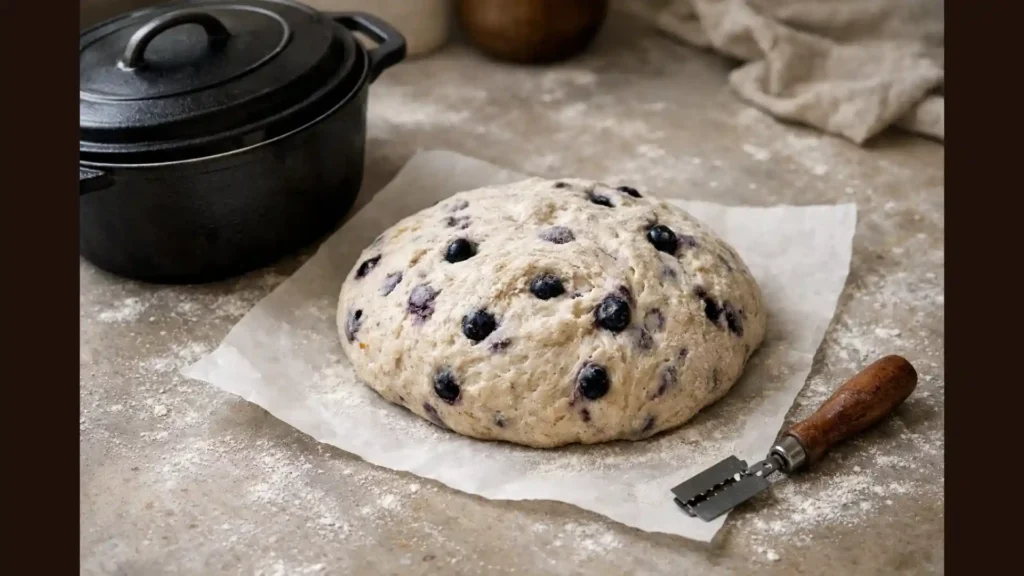 Blueberry sourdough dough ready for baking.